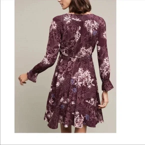 Anthropologie Maeve Merlot Floral Long Sleeve Monaco Dress Size XS - Picture 4 of 9